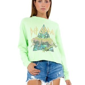 Daydreamer Def Leppard Lime Green Long Sleeve Cropped Graphic Tee